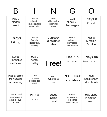 Intern Bingo Card