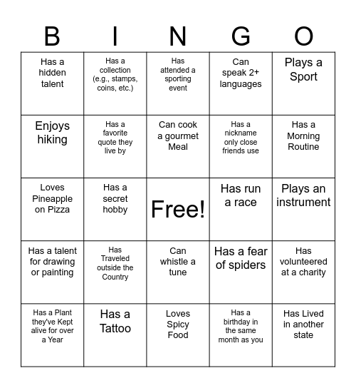 Intern Bingo Card