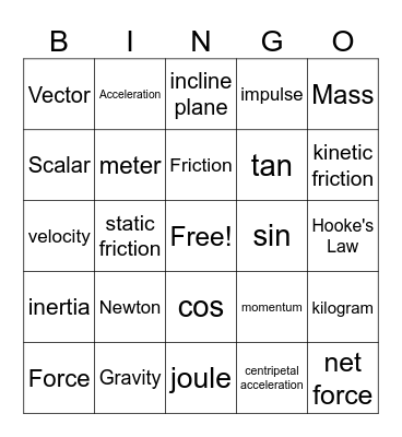 Open Physics Bingo Card