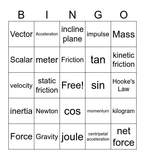 Open Physics Bingo Card