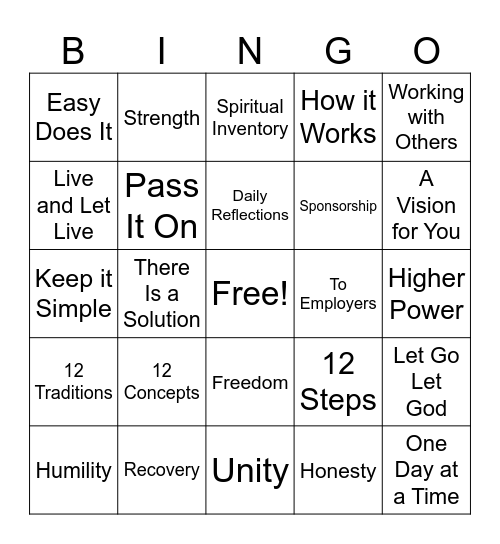 AA Bingo Spring Fling 2026 Bingo Card