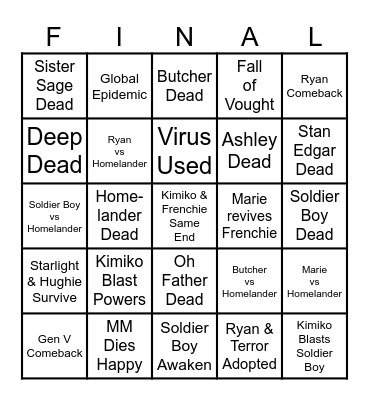 The Boys Ending Bingo Card
