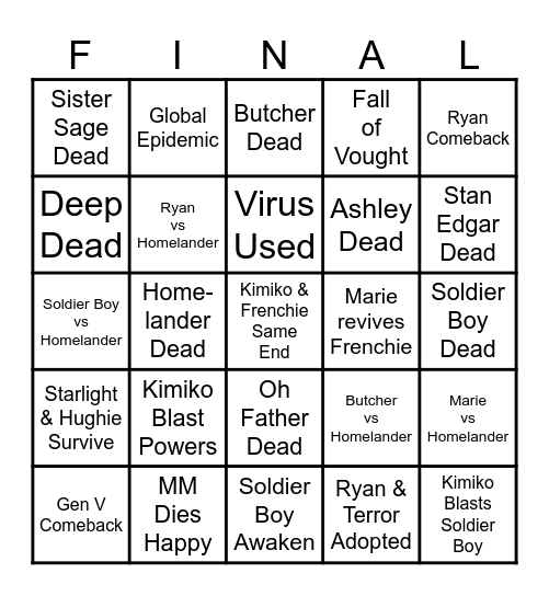 The Boys Ending Bingo Card