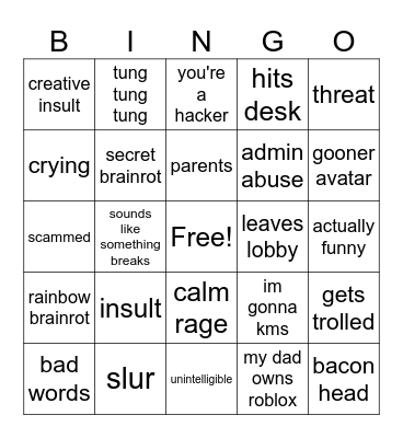 roblox crashouts rage brainrot Bingo Card
