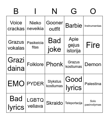 Eurovision semi-final 2 Bingo Card