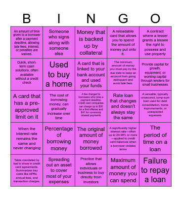 Finance Bingo Card