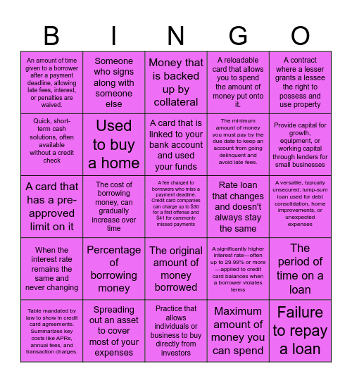Finance Bingo Card