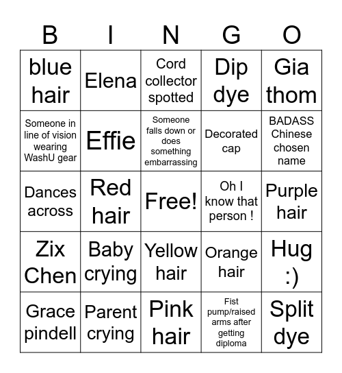 Sam Fox grad bingo Card