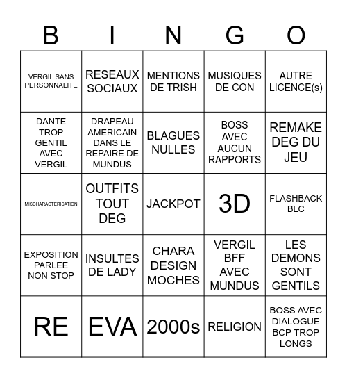 DMC NETFLIX Bingo Card