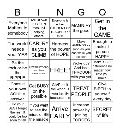 BE THE MIRACLE BINGO Card