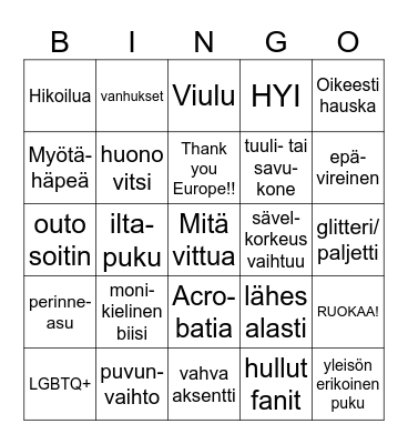 Korvfisk ESC - SF2 - 2026 bingo (suomeksi) Bingo Card