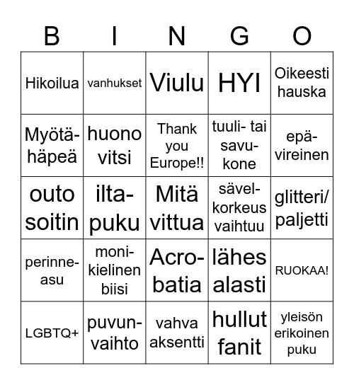 Korvfisk ESC - SF2 - 2026 bingo (suomeksi) Bingo Card
