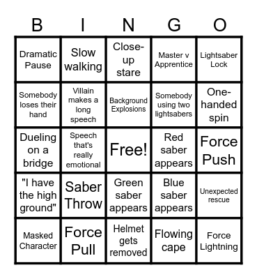 Star Wars Club Bingo Card