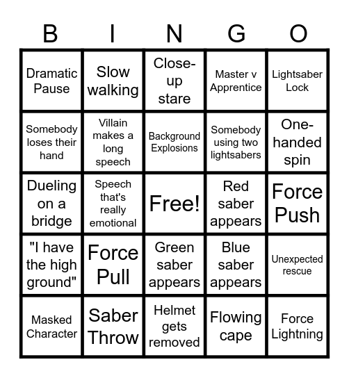 Star Wars Club Bingo Card