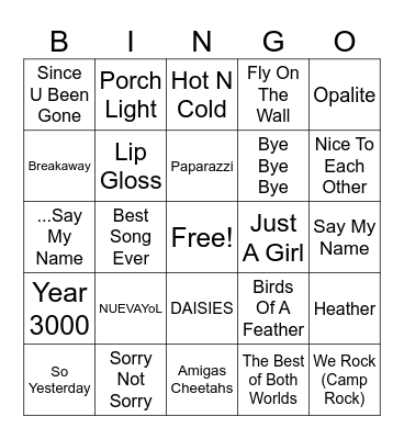 Music Bingo Card