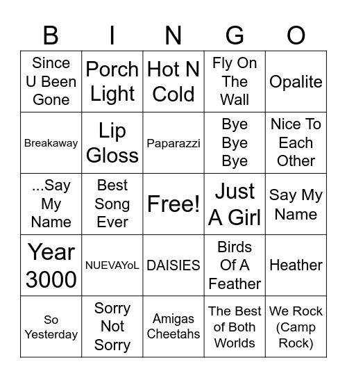 Music Bingo Card