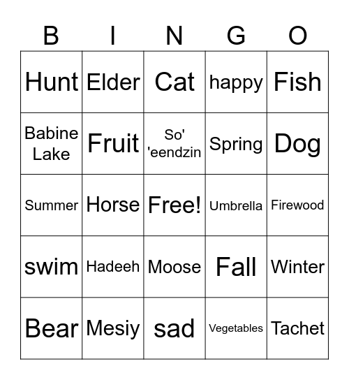 Elder's Tea Bingo Card