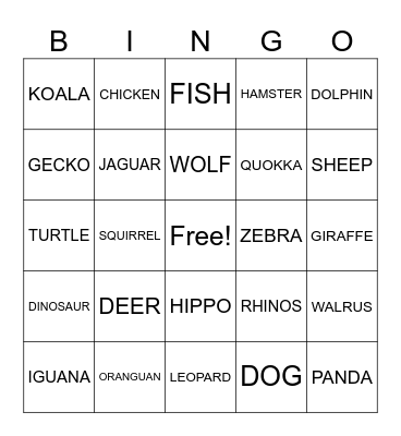 ANIMALS Bingo Card