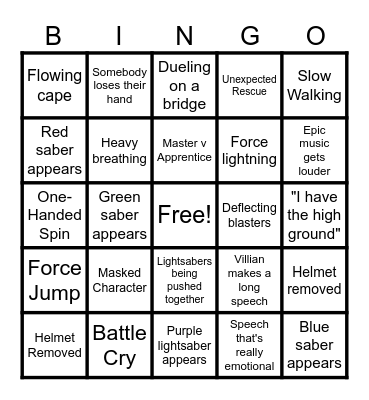 Star Wars Club Bingo Card