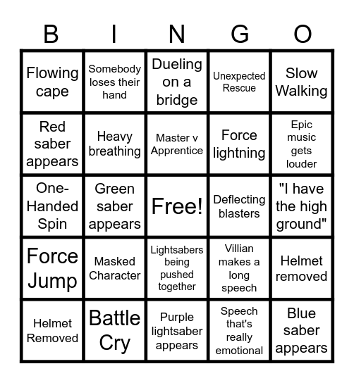Star Wars Club Bingo Card