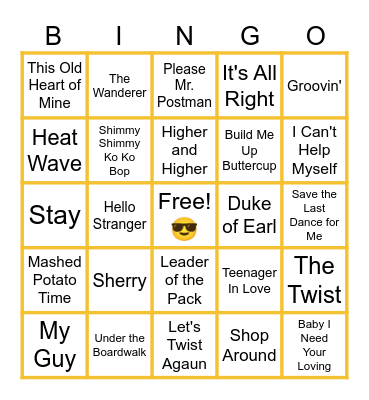 MUSIC BINGO at the Ann Arbor Eagles! 🌞⛱️Boardwalk Oldies! 🎶🎵 Bingo Card