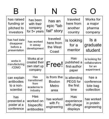 TAbS Networking Mixer at PEGS: Find Someone who... Bingo Card