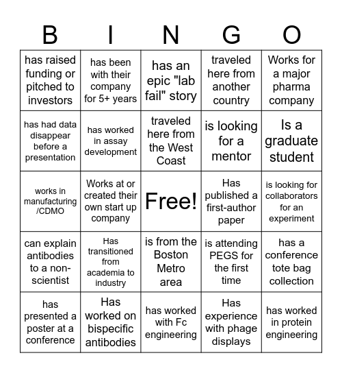 TAbS Networking Mixer at PEGS: Find Someone who... Bingo Card