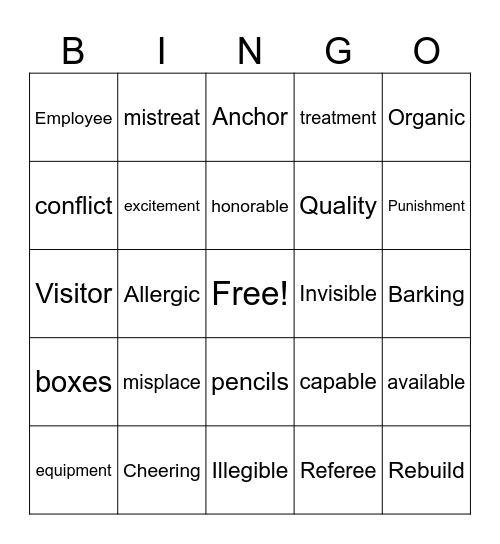 Suffixes #2 Bingo Card