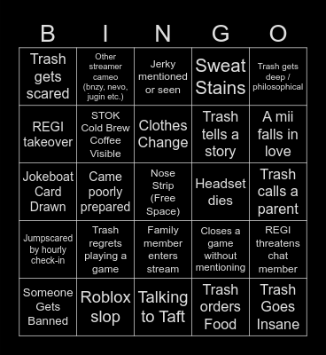 24hr Stream III Bingo Card
