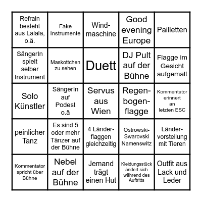 ESC 2025 Bingo (deutsch) Bingo Card