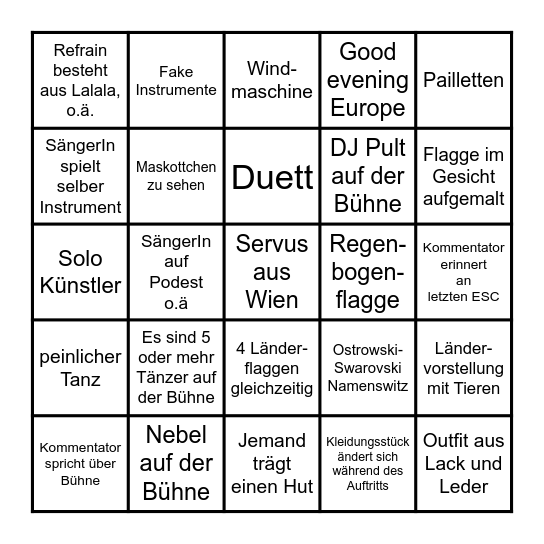 ESC 2025 Bingo (deutsch) Bingo Card