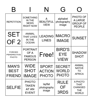 PHOTOGRAPHY Bingo Card