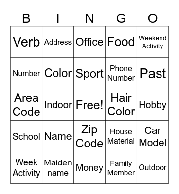 Untitled Bingo Card