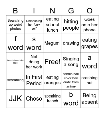 Olivia's Bingo Board Bingo Card