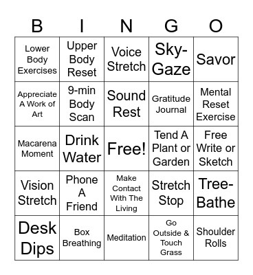 Burnout Bingo Card