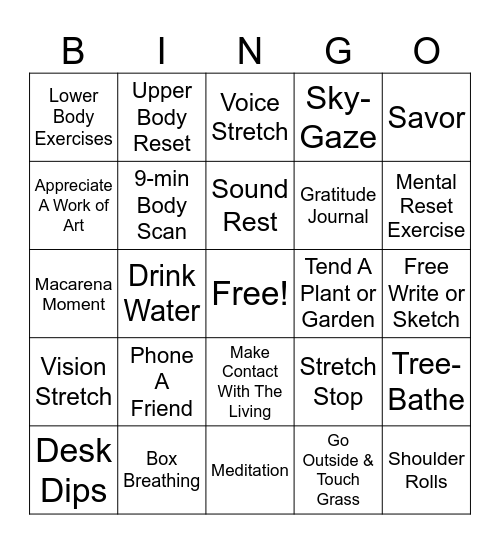 Burnout Bingo Card