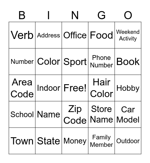 Untitled Bingo Card