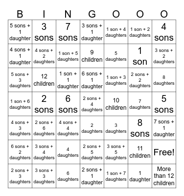 Father's Day Bingo Card