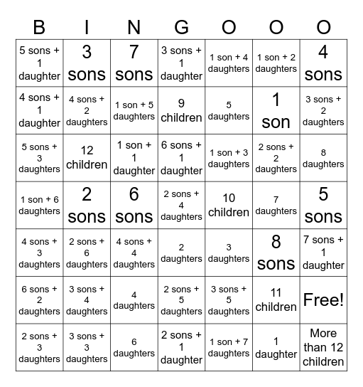 Father's Day Bingo Card