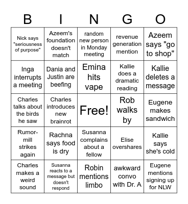 New Lines Bingo Card