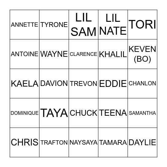 GRAVITT/COCHRAN FAMILY REUNION Bingo Card