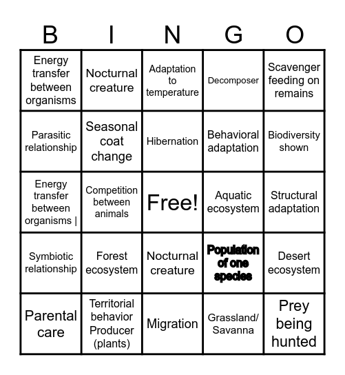 Wildlife Documentaries BINGO Card