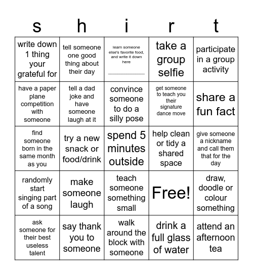 emerge pink shirt bingo Card