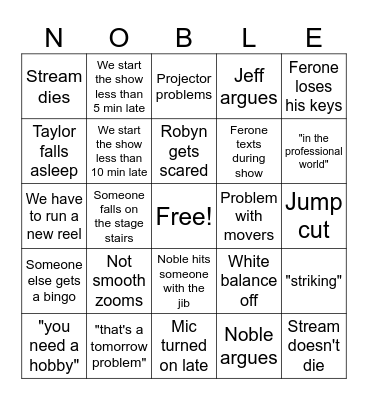 Feronies 2026 Bingo Card