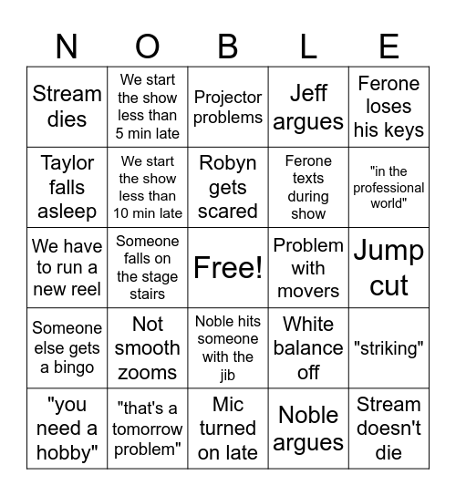 Feronies 2026 Bingo Card