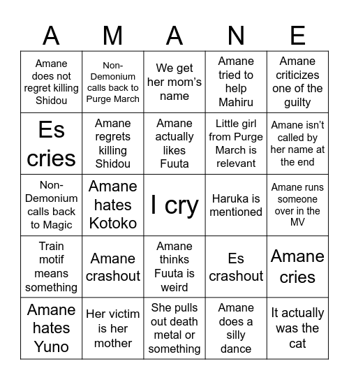 Amane T3 Bingo Card