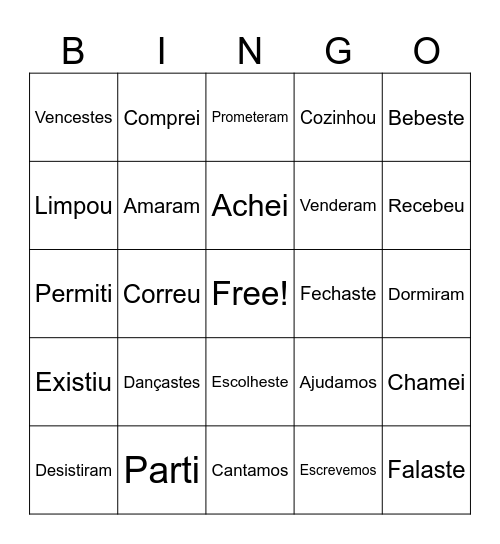 Verbos Bingo Card