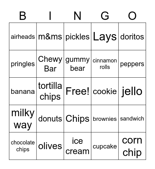 ASAP Snack Bingo Card