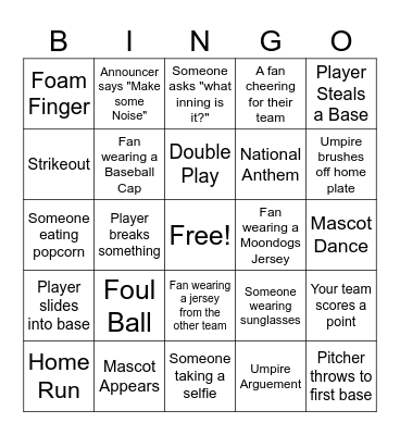 Baseball Bingo! Bingo Card