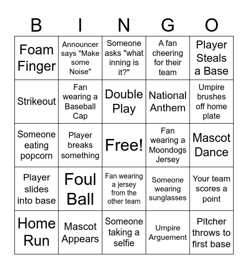Baseball Bingo! Bingo Card